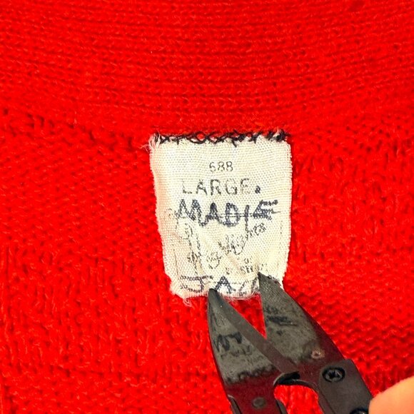 Vintage Crochet Checkered Front Button V Neck Vest Womens L Red - Picture 2 of 6